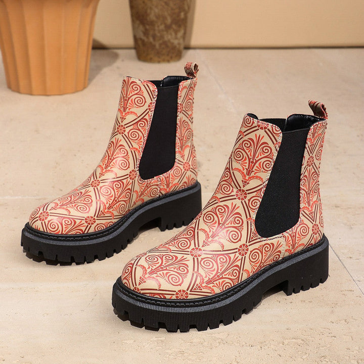 Chelsea-Boots mit rotem Blumenmuster und schwarzem Gummizug-Einsatz