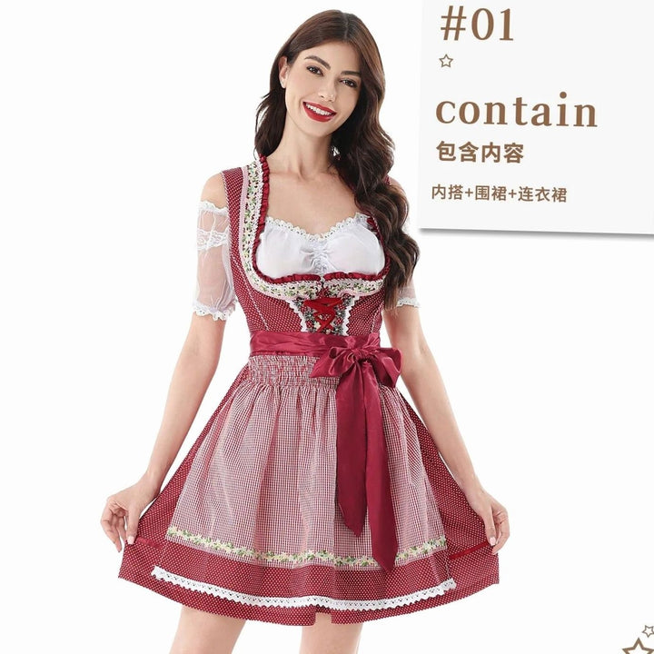 Dirndl-Set in Rot mit kariertem Schürzenrock und passender Schleife