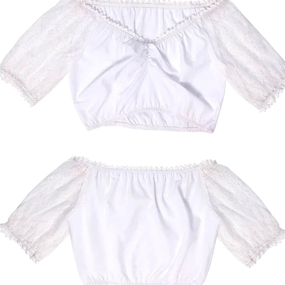 Spitzenbluse mit Puffärmeln für Dirndl, Vorder- und Rückansicht