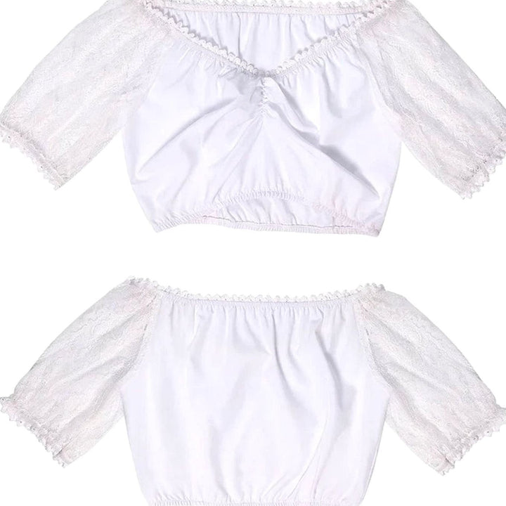 Spitzenbluse mit Puffärmeln für Dirndl, Vorder- und Rückansicht