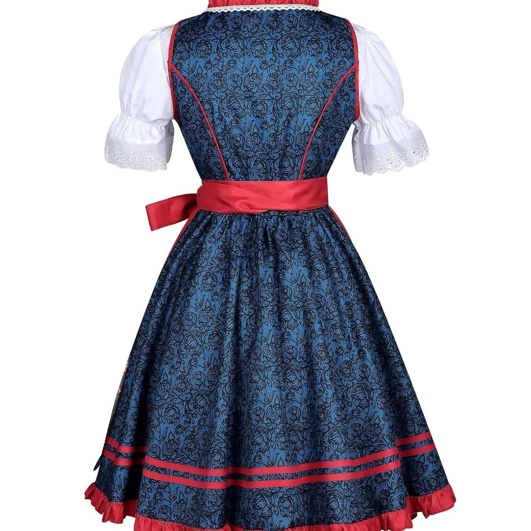 Rückansicht Dirndl-Kleid mit rotem Schleifenband und Spitzenbluse