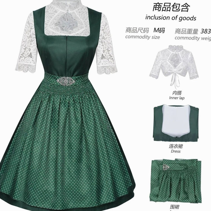Grünes Trachten-Dirndl-Set mit Spitzenbluse und Schürze, Lieferumfang im Überblick