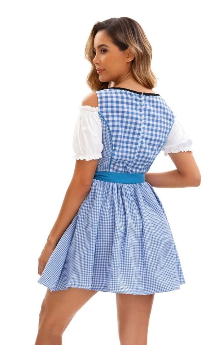 Rückansicht Dirndl Kleid mit karierter Rock und Puffärmeln
