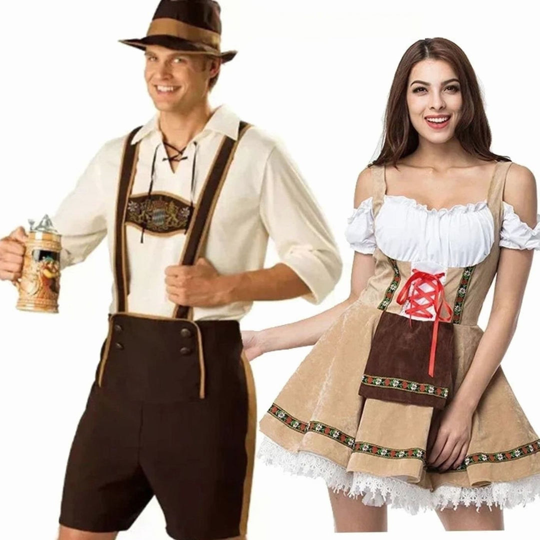 Bayerisches Trachten-Paarkostüm mit Lederhosen und Dirndl fürs Oktoberfest