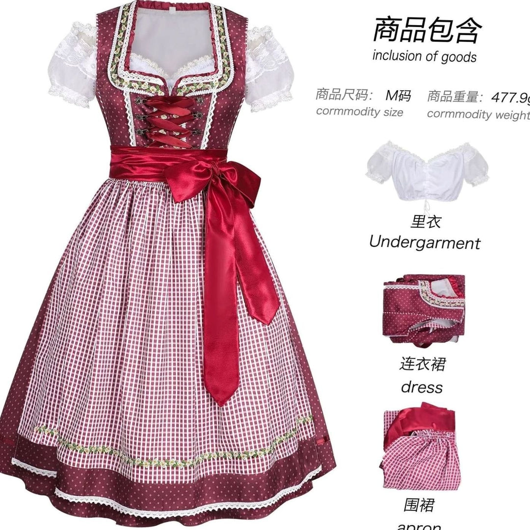 Dirndl-Komplettset mit Unterkleid, Bluse und Schürze zum Anziehen