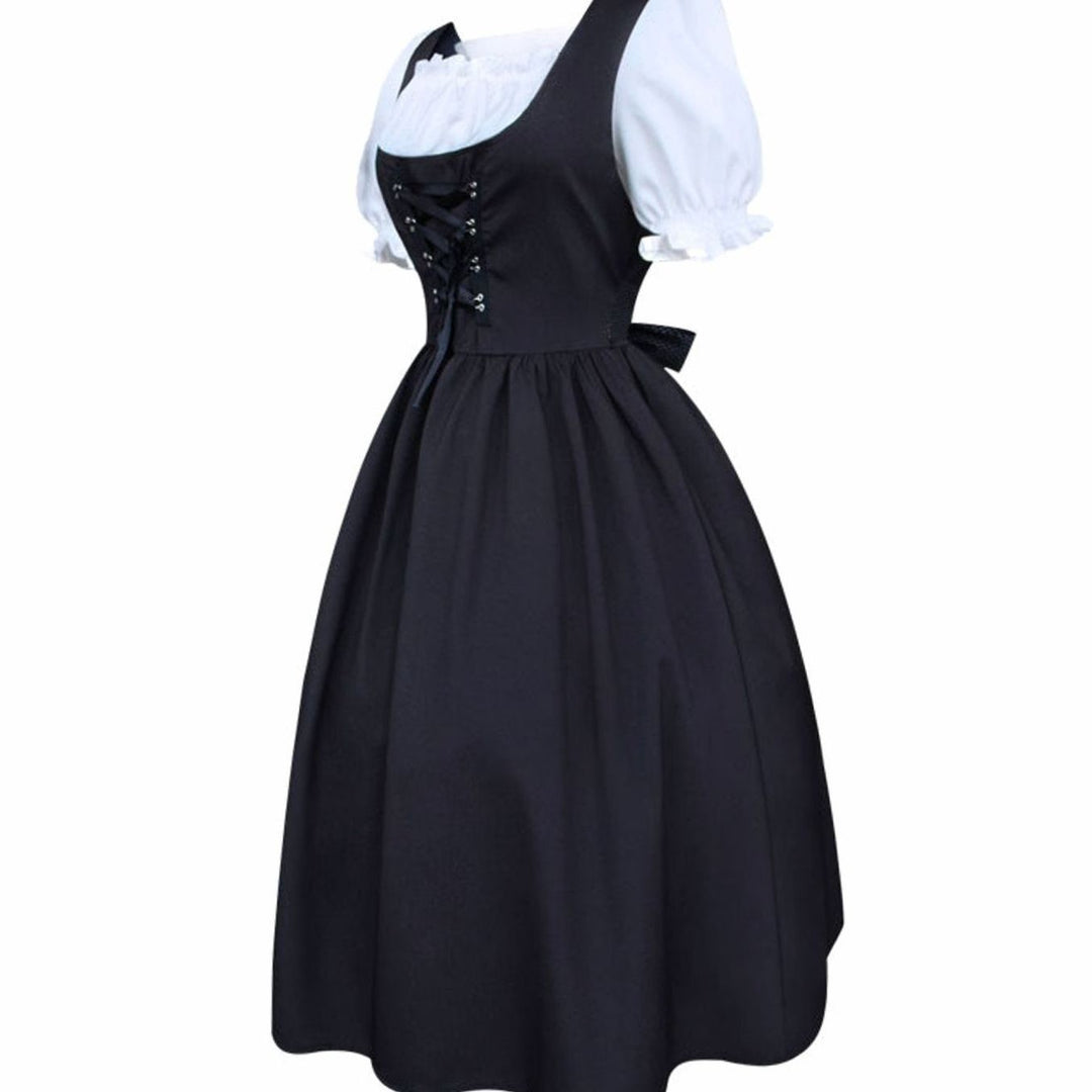 Dirndlkleid mit schwarzer Schleife und Schnürung an der Taille, Seitenansicht