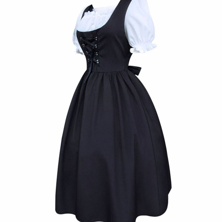 Dirndlkleid mit schwarzer Schleife und Schnürung an der Taille, Seitenansicht