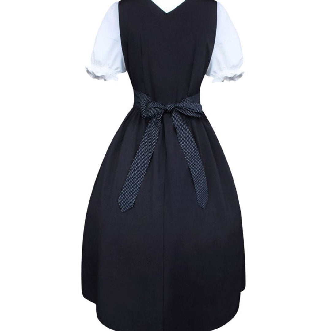 Midi-Trachtenkleid schwarz mit V-Rücken und gebundener Schleife, Rückenansicht