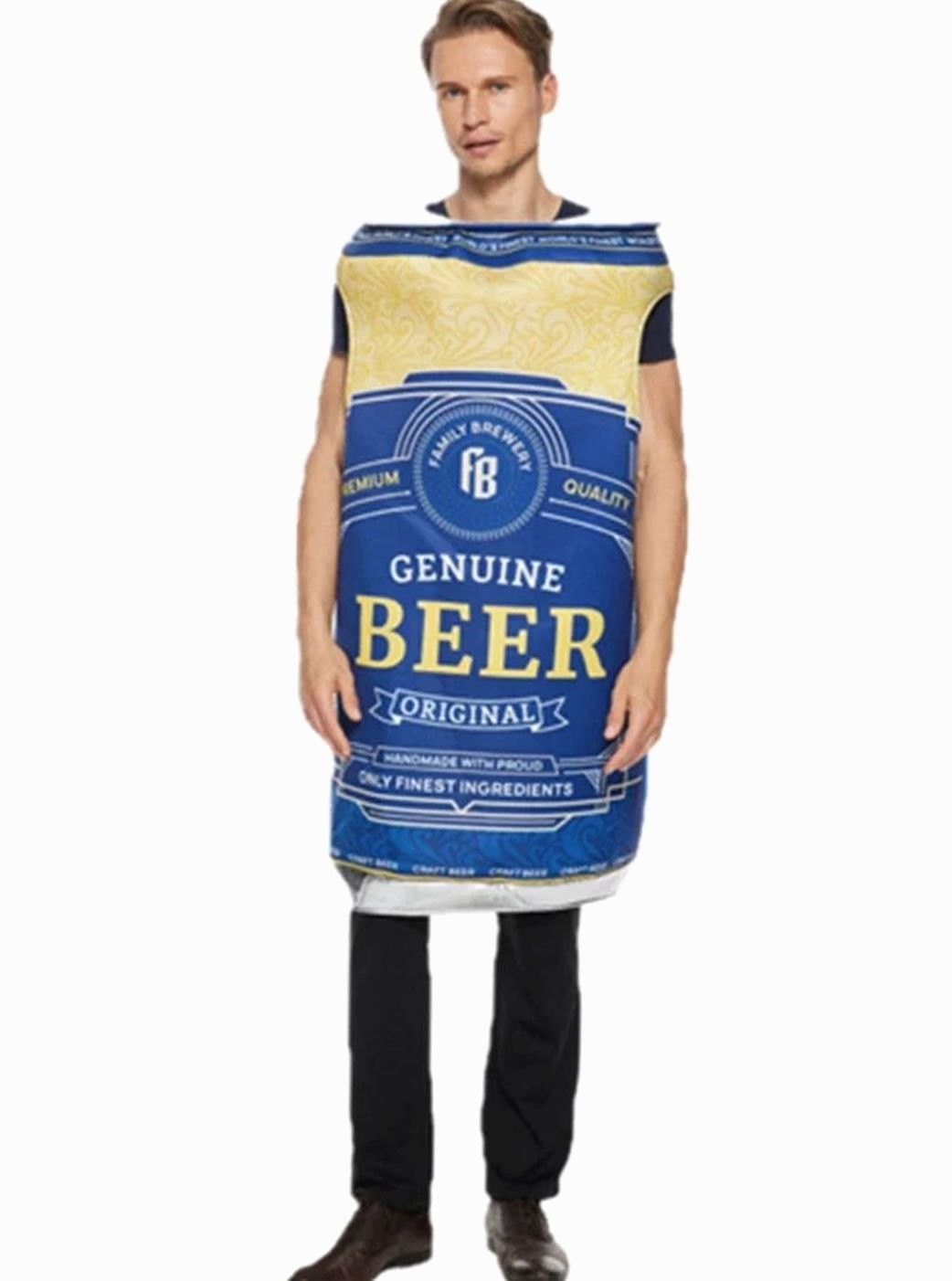 Blaues Bierdosen-Kostüm mit Genuine-Beer-Aufdruck für Herren