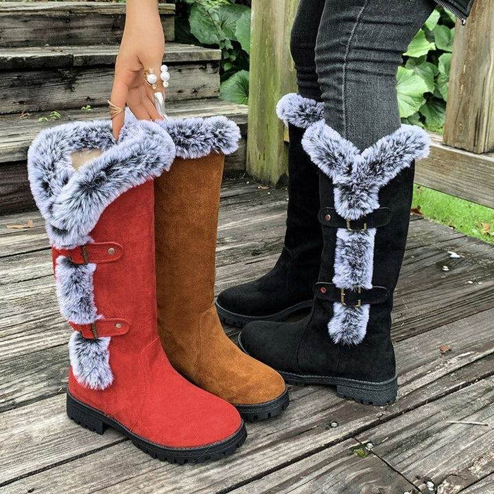 Winterstiefel in Schwarz, Rot und Cognac mit Fellkragen im Vergleich