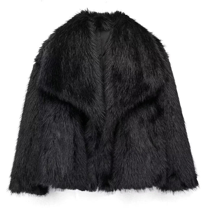 Schwarze Kunstfelljacke mit offenem Schnitt und langem Flor