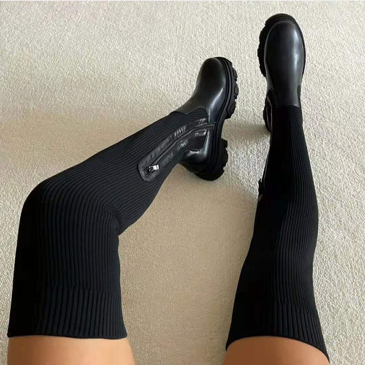 Schwarze Chelsea-Boots mit Strickschaft und seitlichem Reißverschluss