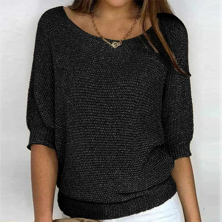 Schwarzer Strickpullover mit lässigem Schulterfreien Look
