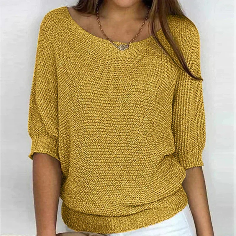 Senfgelber Strickpullover mit Fledermausärmeln und weichem Strick