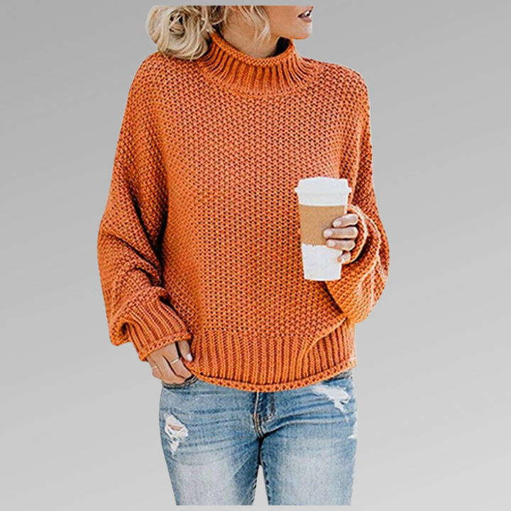 Oversize Strickpullover in Orange mit Rollkragen und weiten Ärmeln