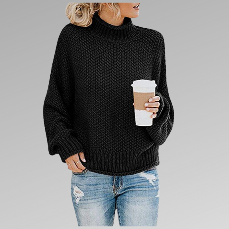 Schwarzer Strickpullover mit Rollkragen im lässigen Oversize-Schnitt