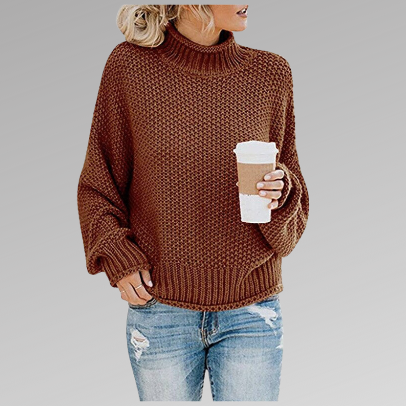Strickpullover in Kastanienbraun mit Zopfmuster und weitem Schnitt