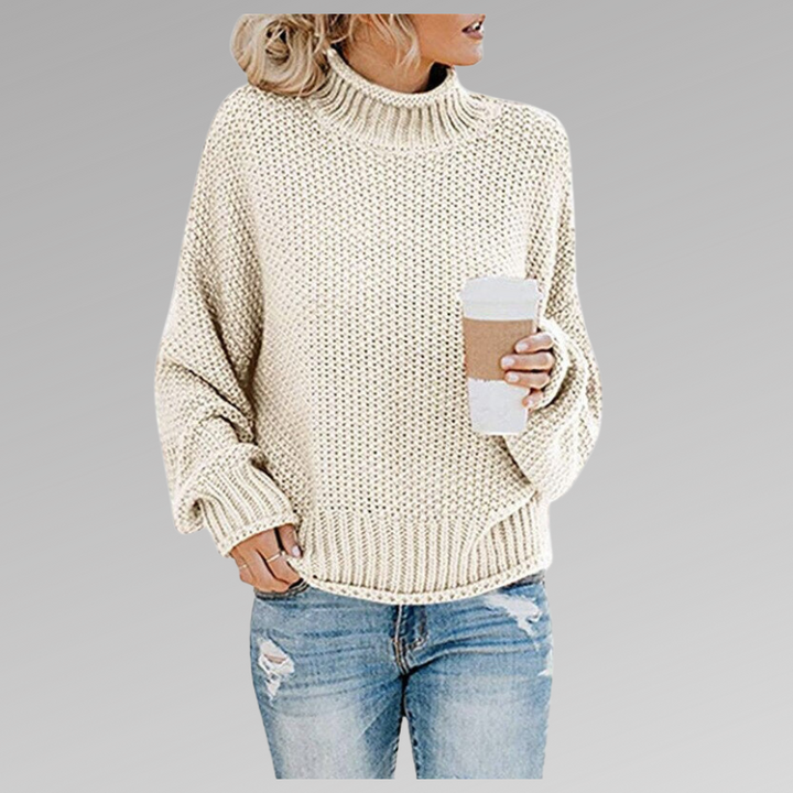 Cremefarbener Strickpullover mit Rollkragen und lässigem Oversize-Look