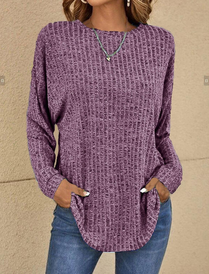 Violett melierter Rippstrick-Pullover mit weitem Damenschnitt