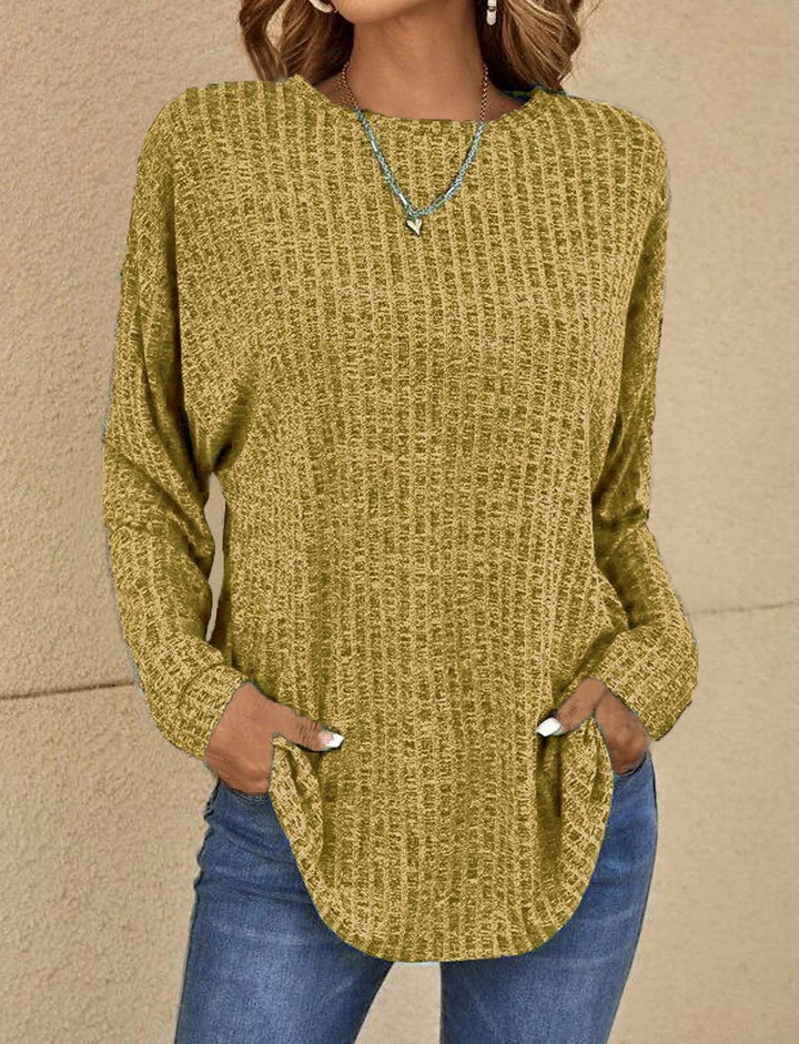 Oliv-gelb melierter Rippstrick-Pullover im lässigen Oversize-Stil