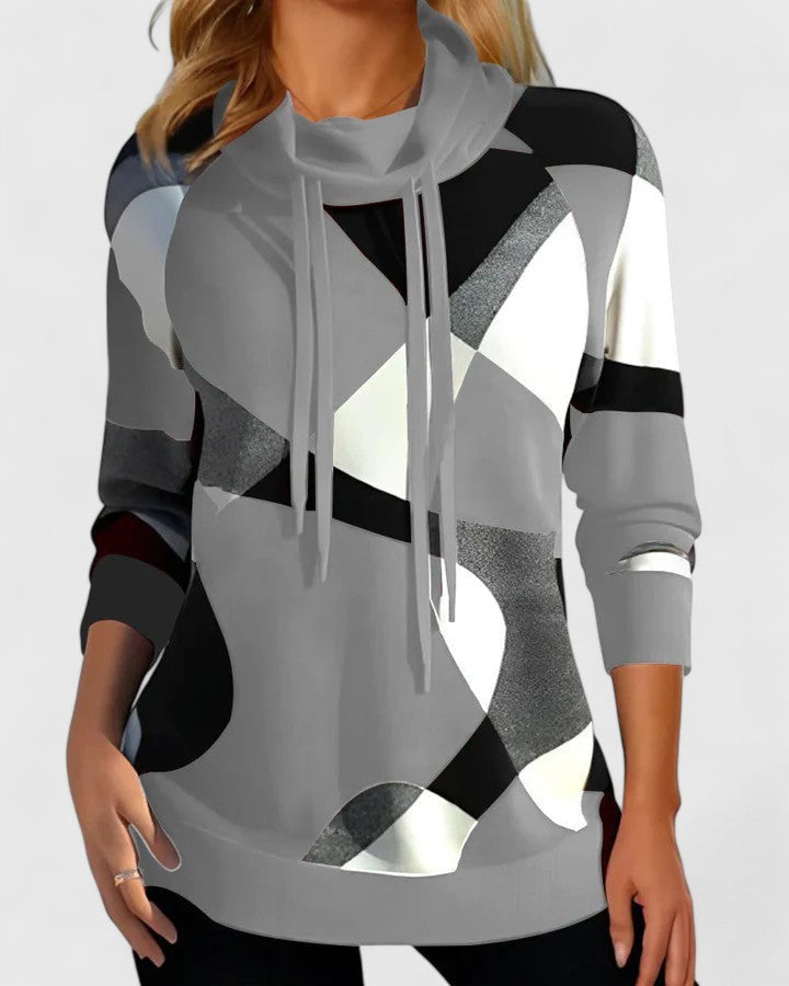 Pullover mit Kordelzug-Kragen in Grau mit abstraktem Colour-Block-Print