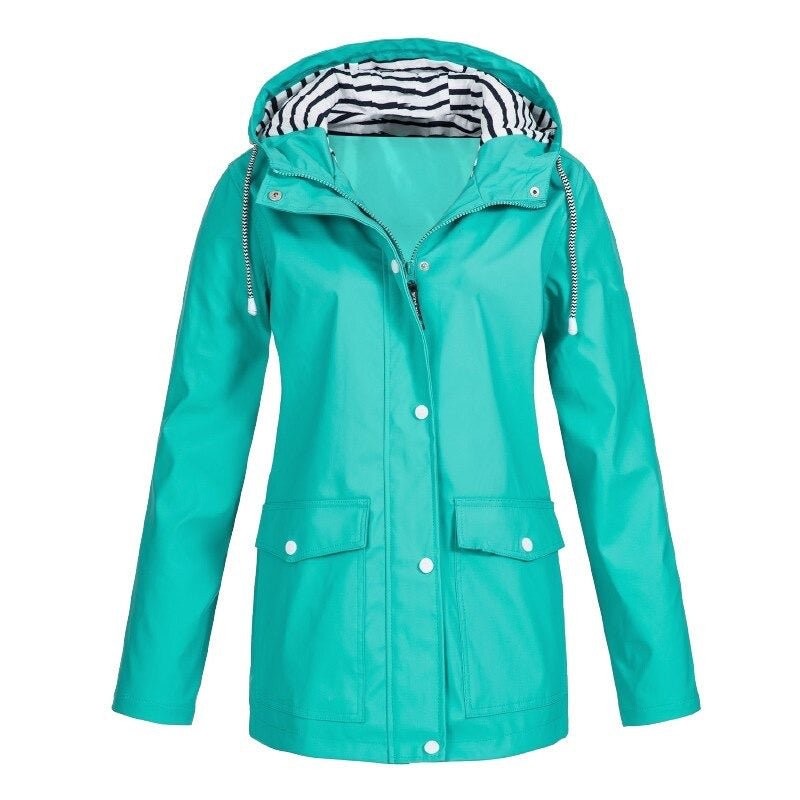 Mintgrüne wasserdichte Jacke mit Kapuze und Taschen
