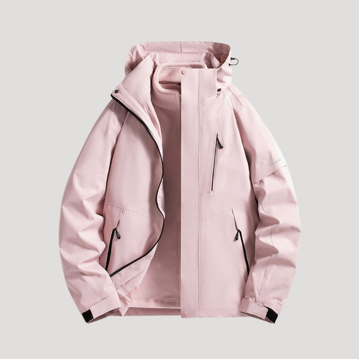 Rosa Outdoorjacke mit Kapuze und aufgesetzten Reißverschlusstaschen