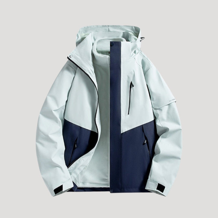 Mintgrüne Funktionsjacke mit Marineblau-Kontrast und Kapuze