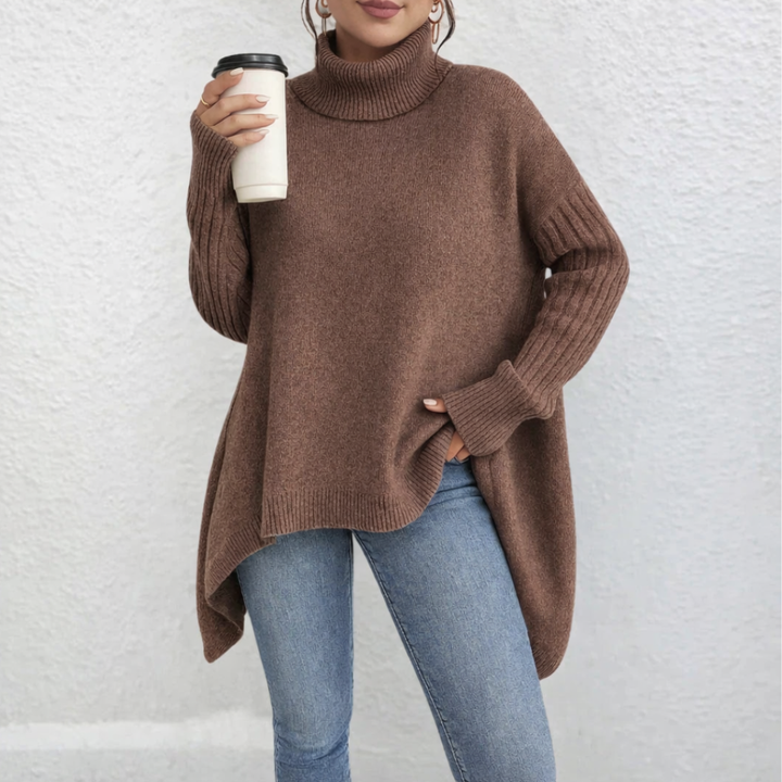 Brauner Rollkragenpullover in Oversize-Form mit strukturierter Strickoptik