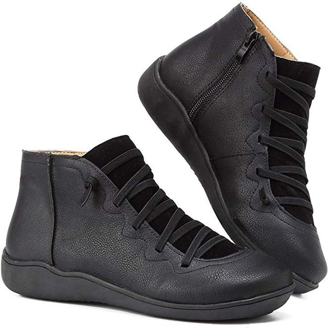 Schwarze Ankle Boots mit Schnürdetail und Reißverschluss