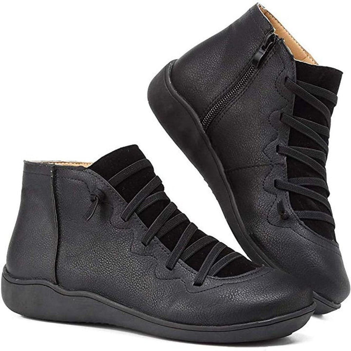 Schwarze Ankle Boots mit Schnürdetail und Reißverschluss