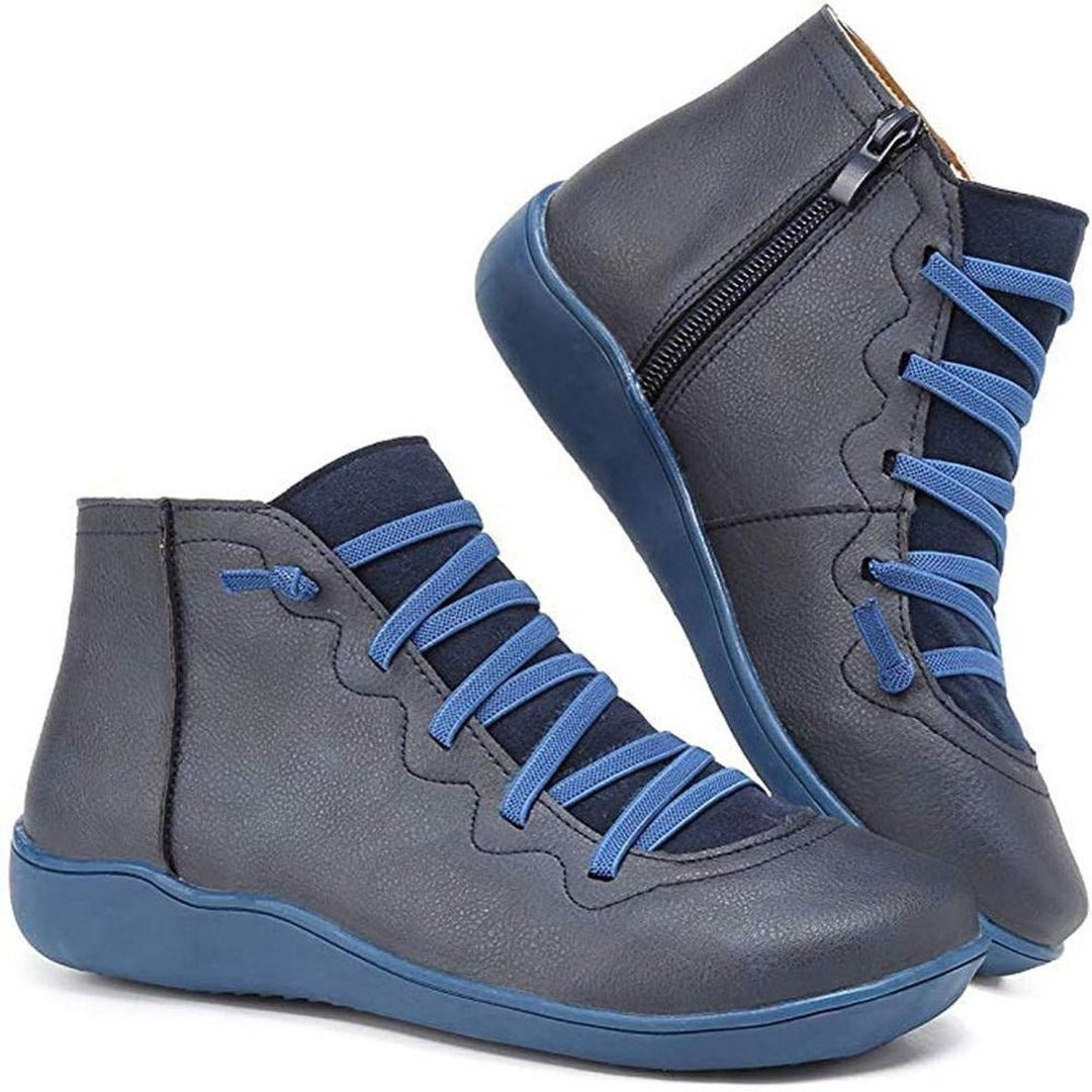 Blaue Ankle Boots mit Kontrast-Schnürung und Reißverschluss