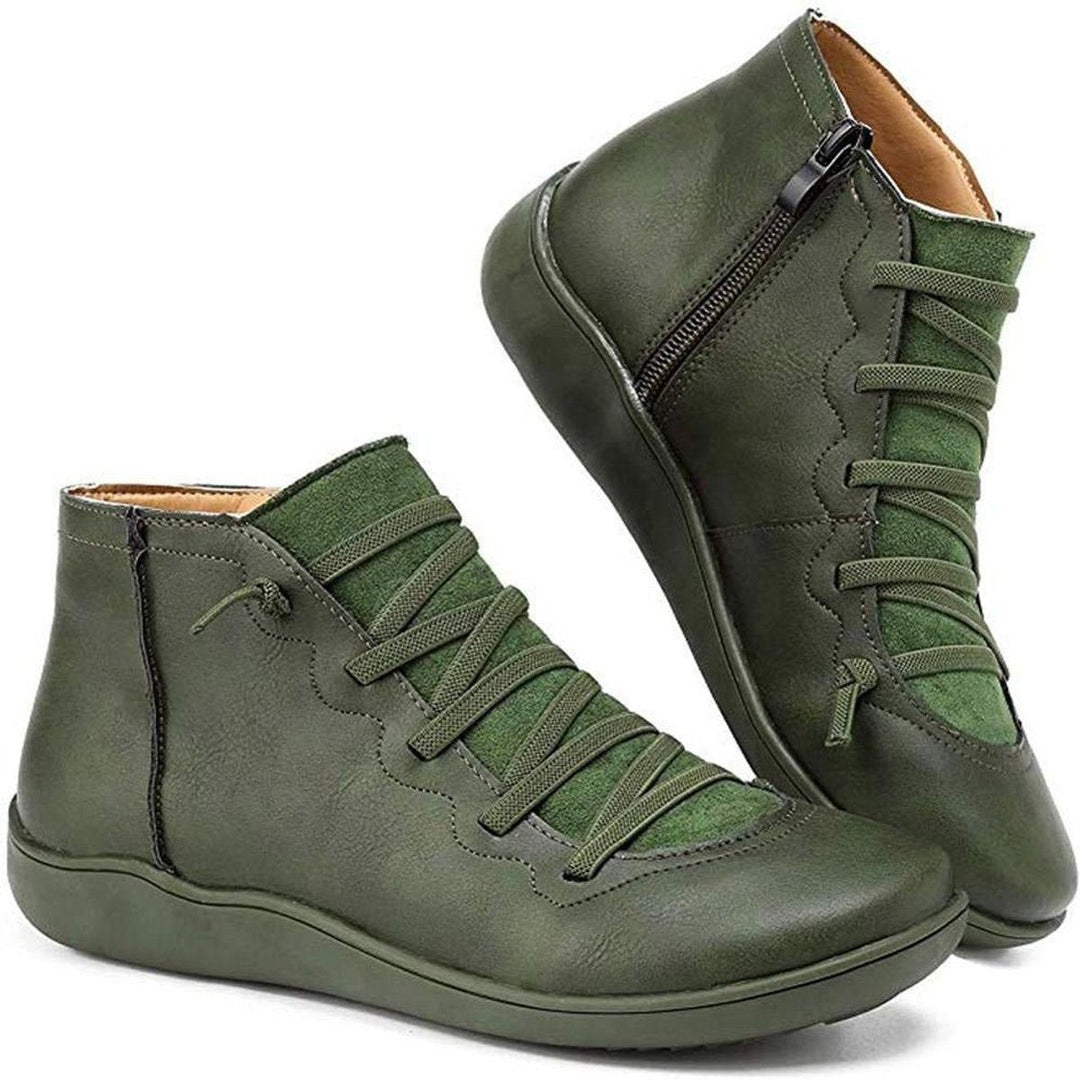 Grüne Ankle Boots mit Wildleder-Optik und Schnürdesign