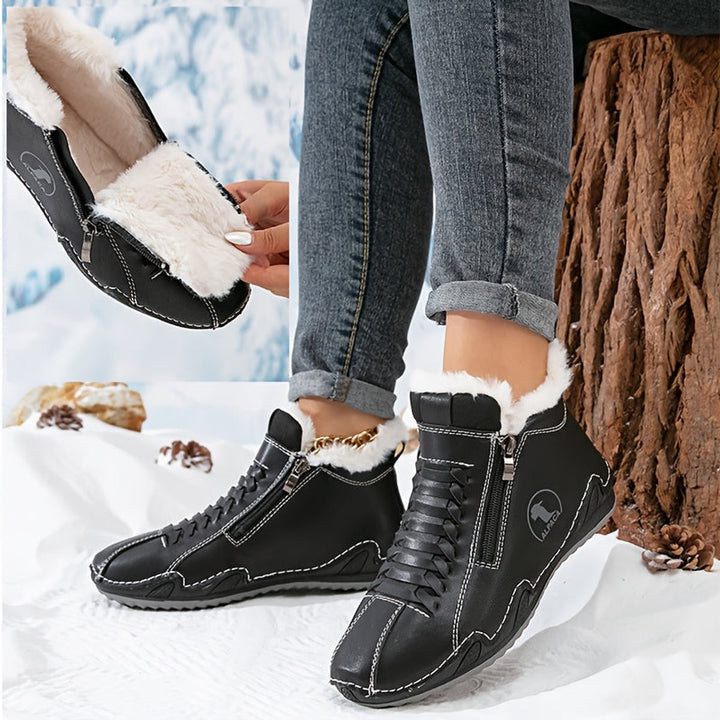 Schwarze Winterstiefeletten mit Kunstfellfutter und seitlichem Reißverschluss