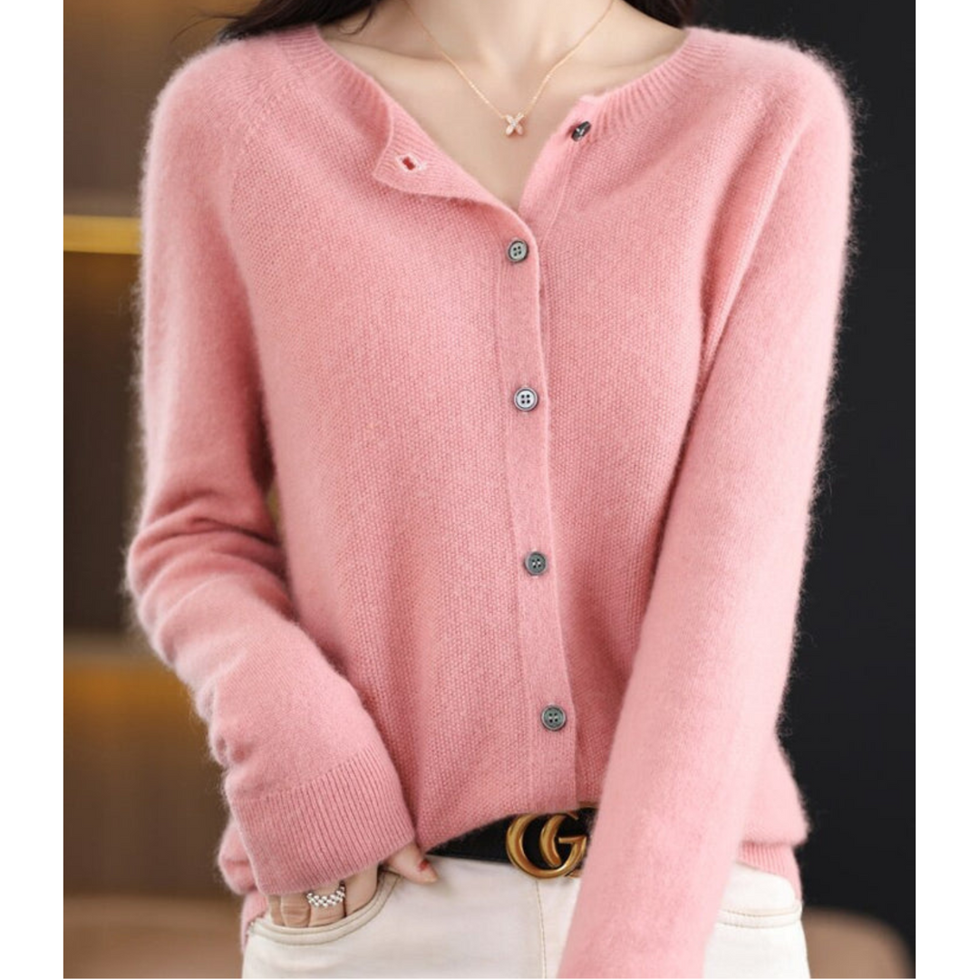 Cardigan in Altrosa aus flauschigem Feinstrick mit Knopfleiste vorne
