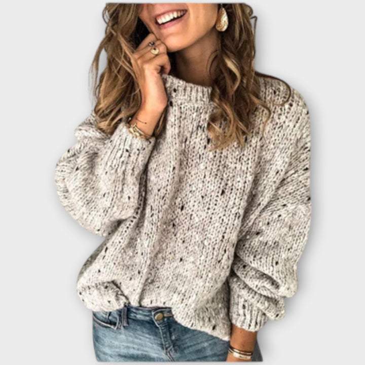 Grobstrick-Pullover in Beige mit Lochmuster und weiten Ärmeln