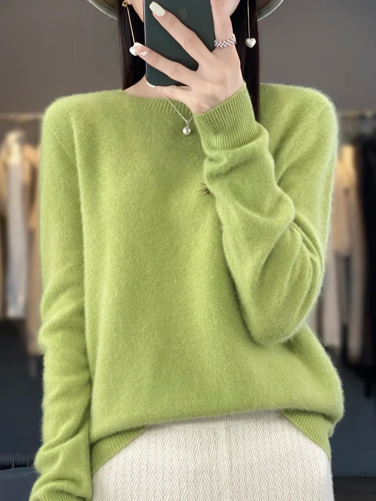 Strickpullover in Limettengrün mit rundem Ausschnitt und lockerer Passform