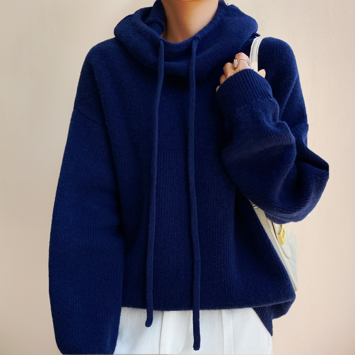 Marineblauer Strickpullover mit Kapuze und übergroßer Passform