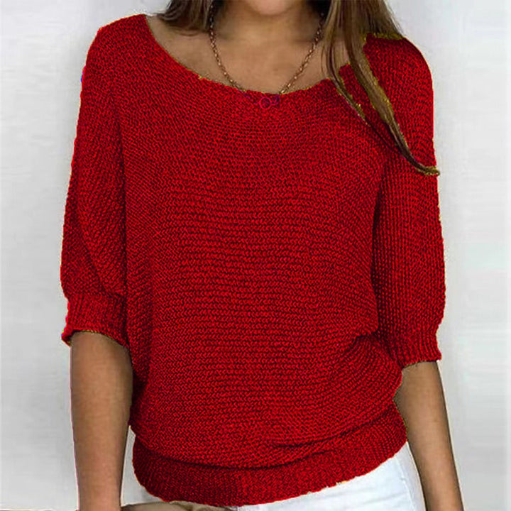 Roter Strickpullover mit U-Ausschnitt und Fledermausärmeln, lässiger Damen-Look