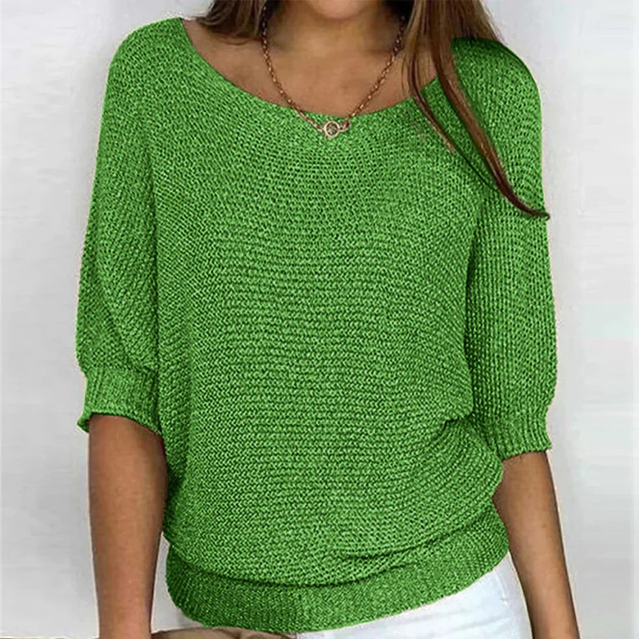 Grüner Strickpullover mit U-Ausschnitt und lässigem Halbarm-Schnitt