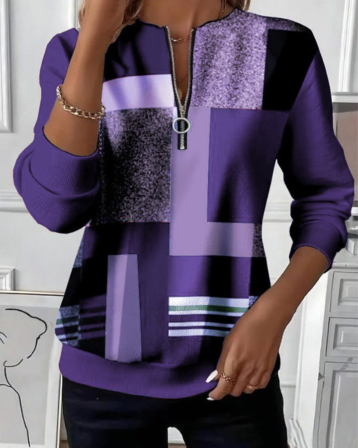 Langarm-Pullover mit geometrischem Muster in Violett und Grau