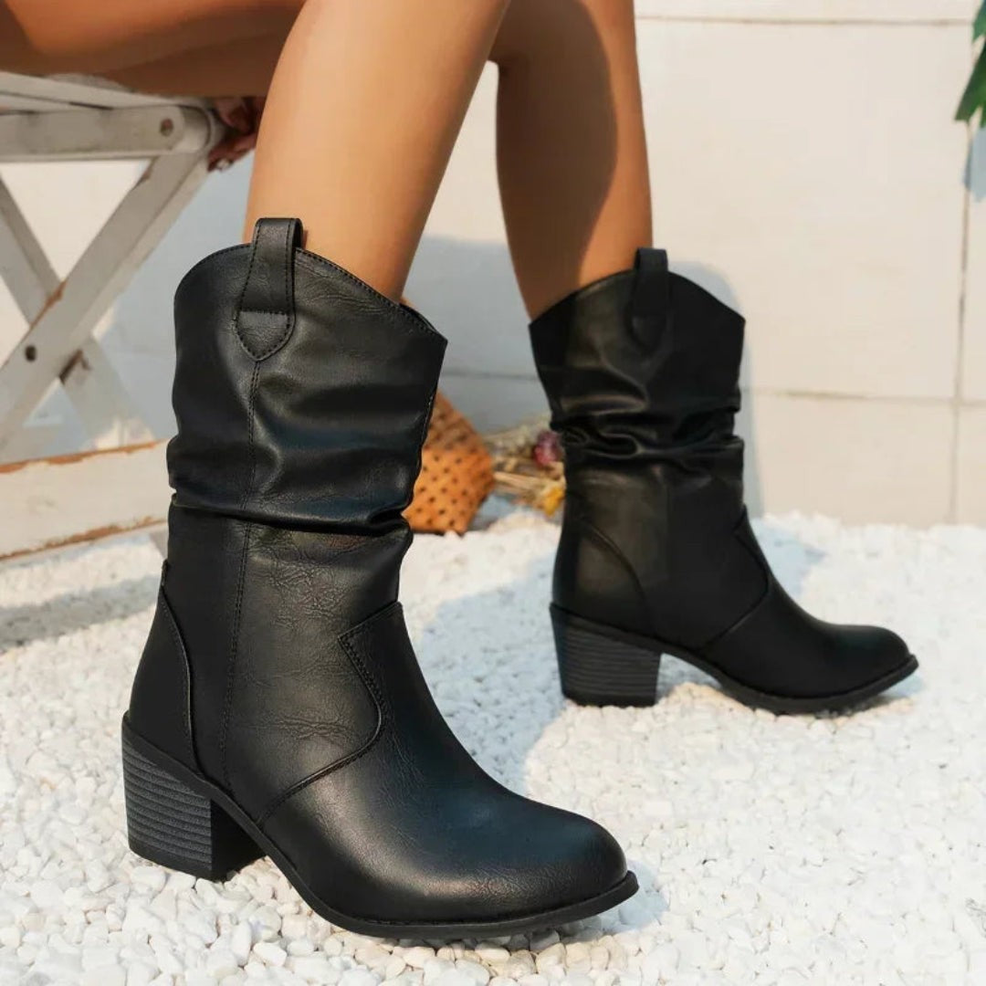 Schwarze Wildleder-Look Stiefel mit lässig gerafftem Schaft