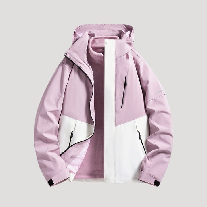Zweifarbige Windbreaker-Jacke in Rosa-Weiß mit abnehmbarer Fleeceweste