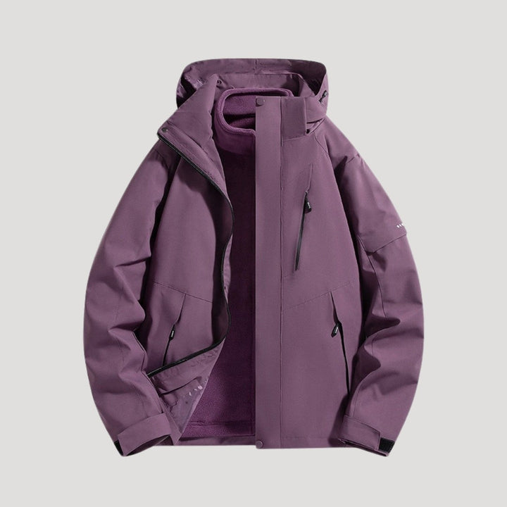 Violette wasserdichte Jacke mit Kapuze und warmem Fleecefutter
