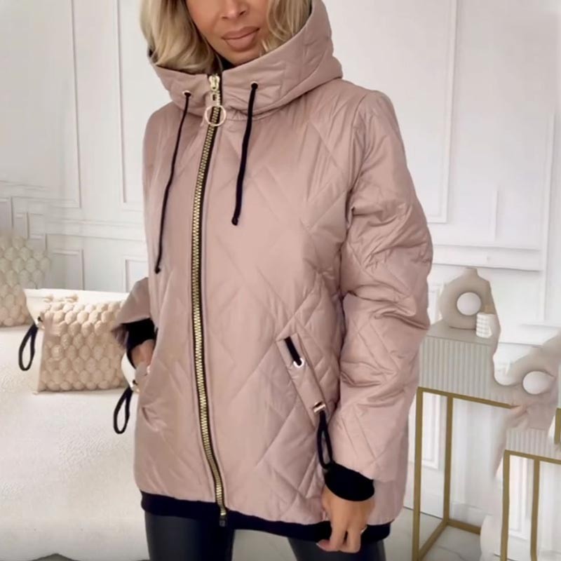 Gesteppte Winterjacke in Altrosa mit Kapuze und Kordelzug