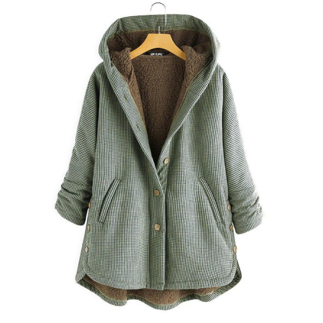 Grün karierte Jacke mit Kapuze und Sherpa-Fütterung, lässiger Schnitt