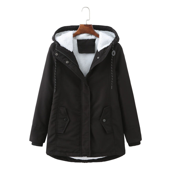 Schwarze Winterjacke mit Kapuze und weichem Fleece-Futter