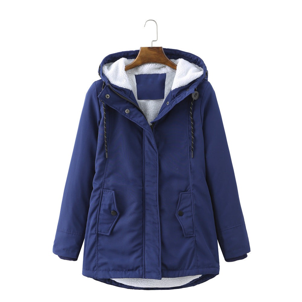 Marineblaue Damenjacke mit Kapuze und Fleece-Innenfutter