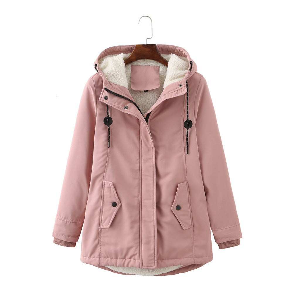Rosafarbene Winterjacke mit Kapuze und kuscheligem Innenfutter