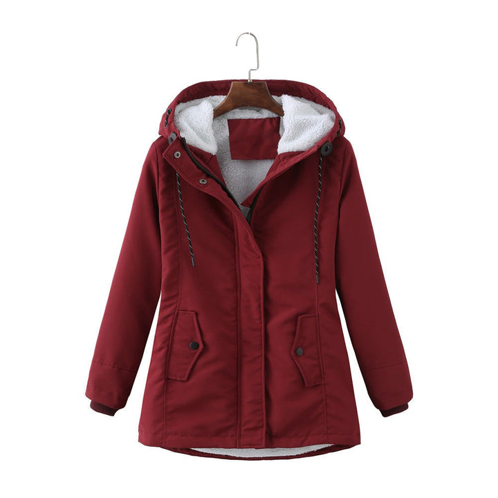 Weinrote Parka-Jacke mit Kapuze und flauschigem Innenfutter